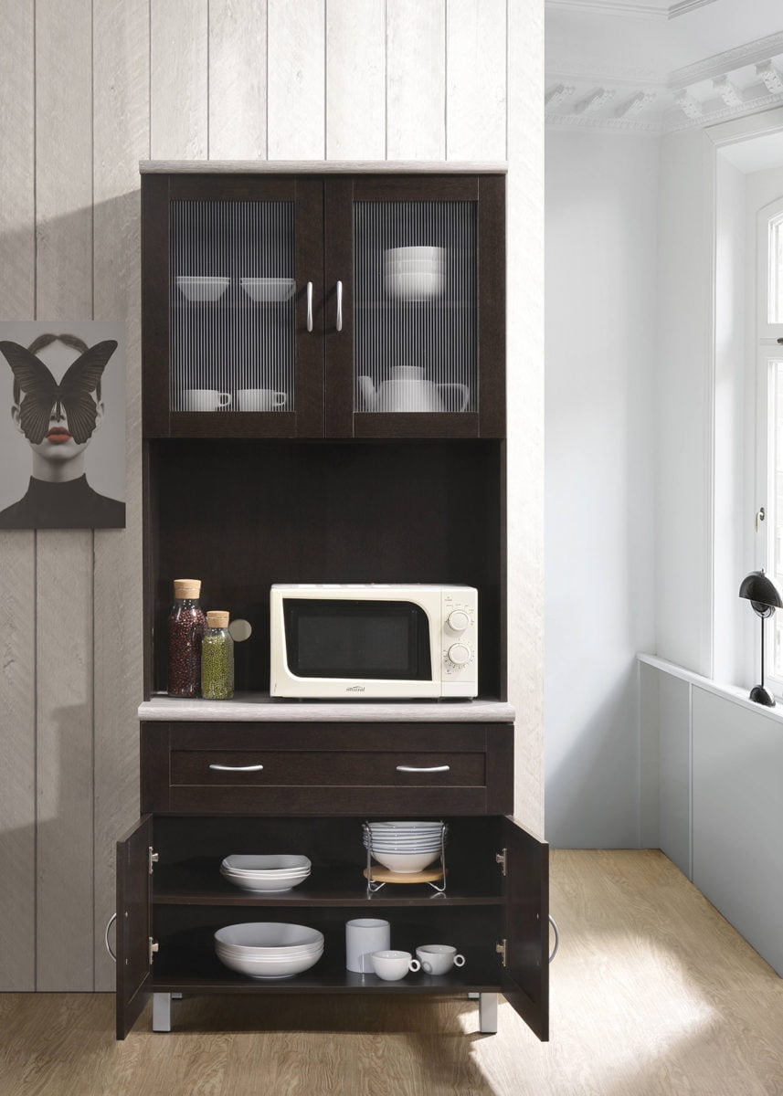 Hodedah Tall Kitchen Cabinet, Chocolate-Grey