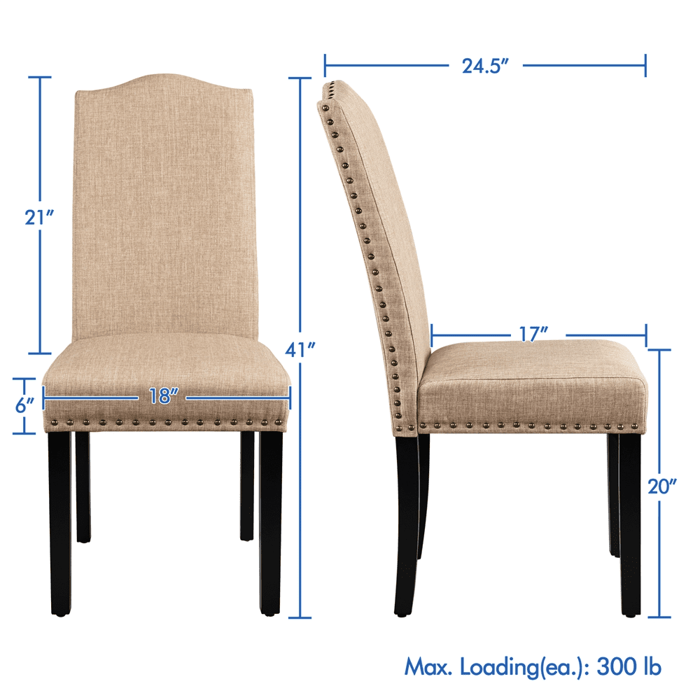 Easyfashion Set of 2 Classic Upholstered Dining Chair, Khaki