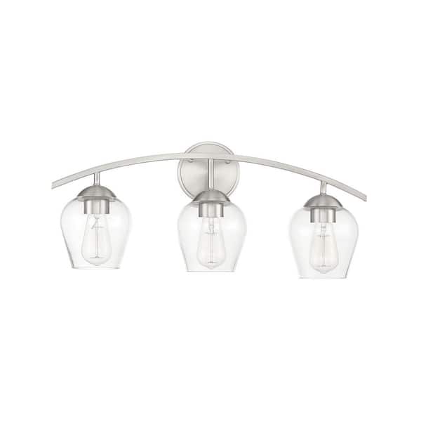 24 in. W x 10.37 in. H 3-Light Brushed Nickel Bathroom Vanity Light with Clear Glass Shades