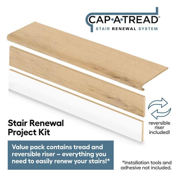 Kings Cottage 47 in. L x 12.15 in. W x 1.69 in. T Laminate Stair Tread and Reversible Riser Kit Adhesive