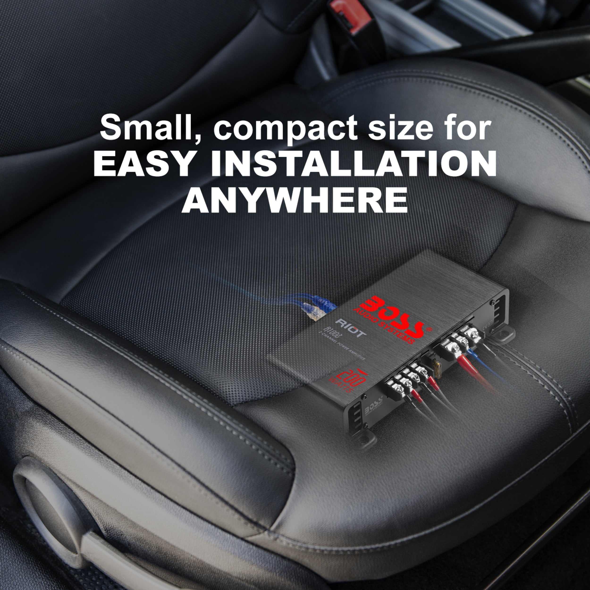 BOSS Audio Systems R1002 Riot Series Car Audio Stereo Amplifier - 200 High Output, 2 Channel, Class A/B, 2/4 Ohm Stable, Low/High Level Inputs, Full Range, Subwoofer