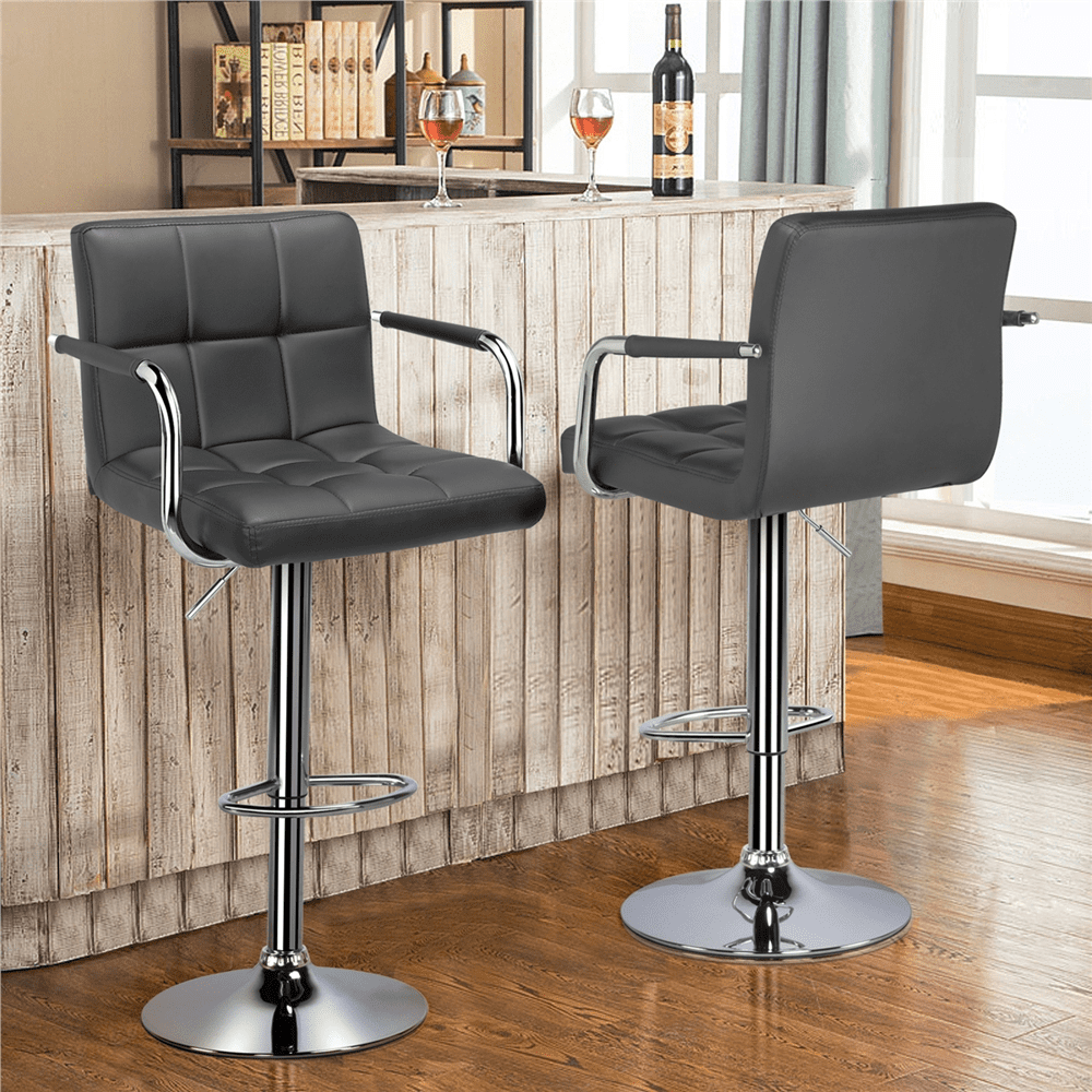 Alden Design Adjustable Modern Faux Leather Bar Stools with Swivel, Set of 2, Gray