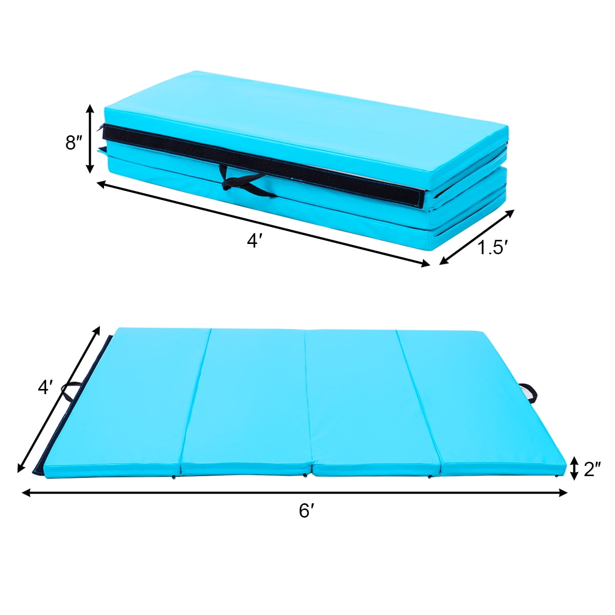 Topbuy Gymnastics Mat 4’x6’x2’ PU Thick Folding Panel Exercise Mat for Adults & Kids Blue