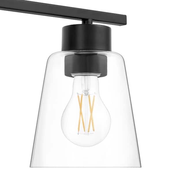 Abbedale 23.38 in. 3-Light Black Bathroom Vanity Light Fixture with Clear Glass Shades