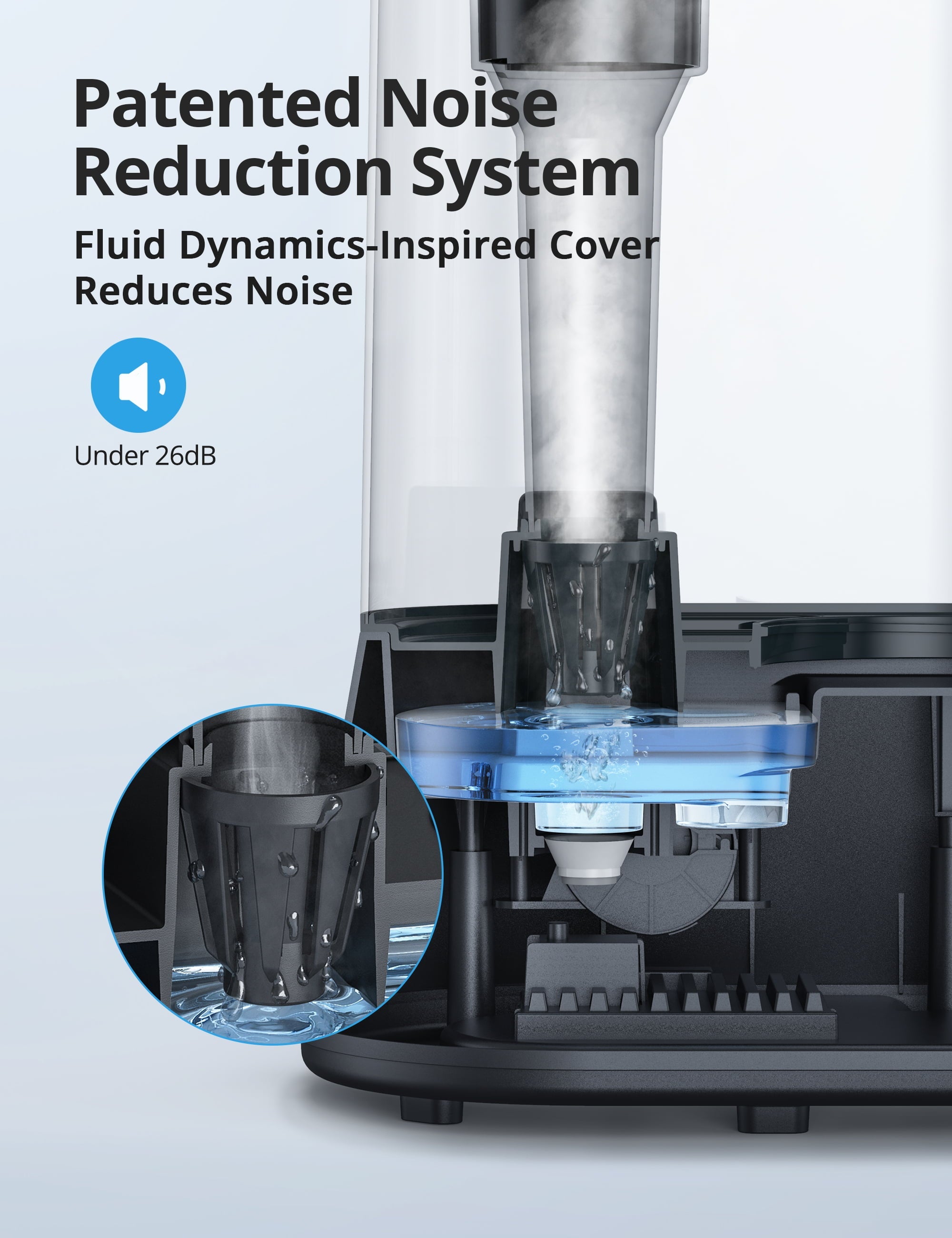 HOMECH Quiet Ultrasonic Cool Mist Humidifier(4L, 1.06 Gallon) 12-60 Hours, 360° Nozzle, Waterless Tank Removal Auto Shut-off (Black)