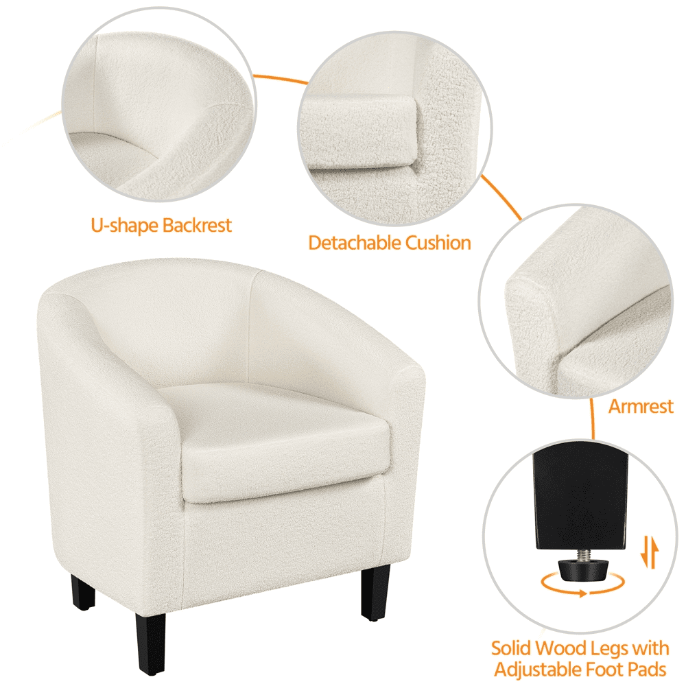 Topeakmart Contemporary Polyester Boucle Club Chair and Ottoman Set, Ivory