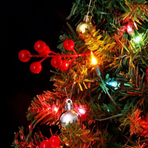 Small Little Tabletop Prelit Christmas Tree 22 Inch Decorated with Ornament