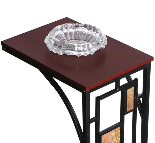 Easyfashion Traditional C Shaped Wood and Metal End Table, Brown/Black