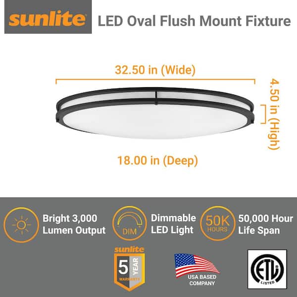32 in. 1-Light Black Selectable LED Dimmable Oval Double Band Flush Mount Fixture, Selectable CCT 3000K 4000K 5000K