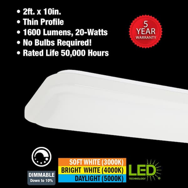24 in. x 10 in. Low Profile LED Flush Mount Rectangular Light Fixture 1600 Lumens 3000K 4000K 5000K Kitchen Lighting