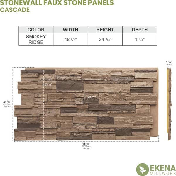 48-5/8 in. x 24-3/4 in. Cascade Stacked Stone, StoneWall Faux Stone Siding Panel