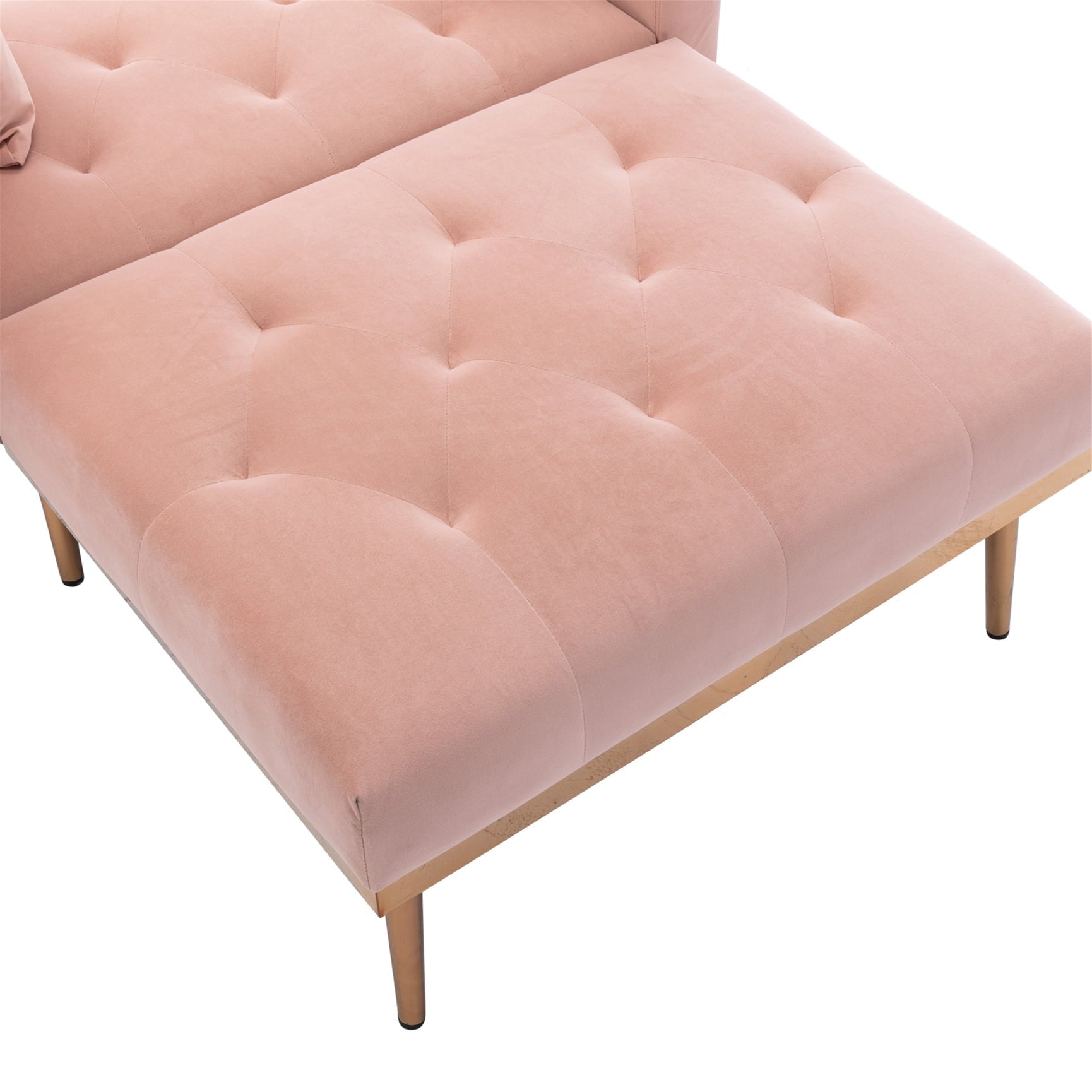 Chaise Lounge Chair with 2 Pillows,  Modern Tufted Lounge Sofa Chair with Adjustable Backrest and Rose Golden Metal Legs, Convertible Sleeper Chair for Living Room Bedroom, Pink