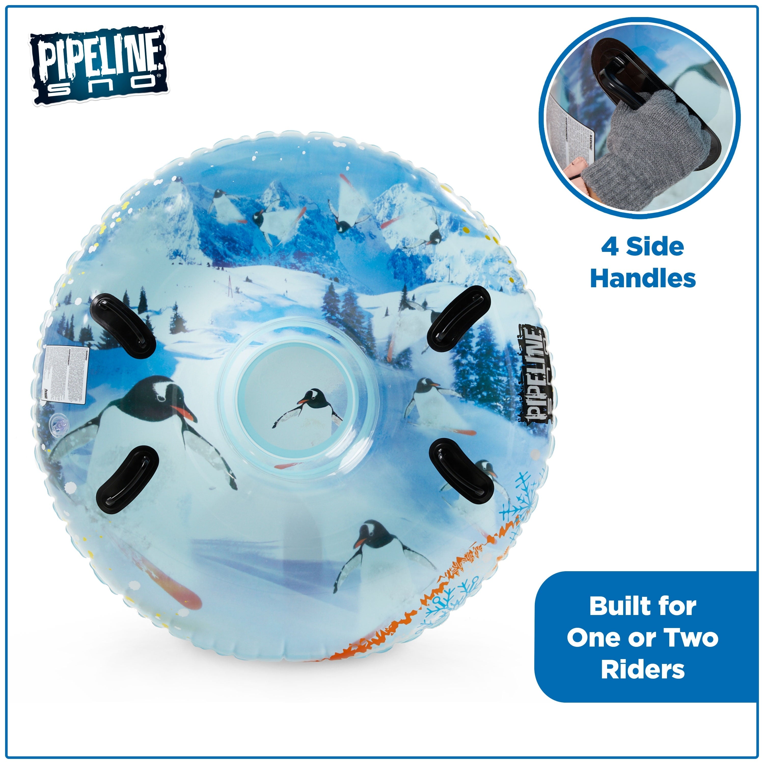 Pipeline Sno 48 in. Inflatable Mega Air Transparent Snow Sled Tube, Penguin Design, PVC Material