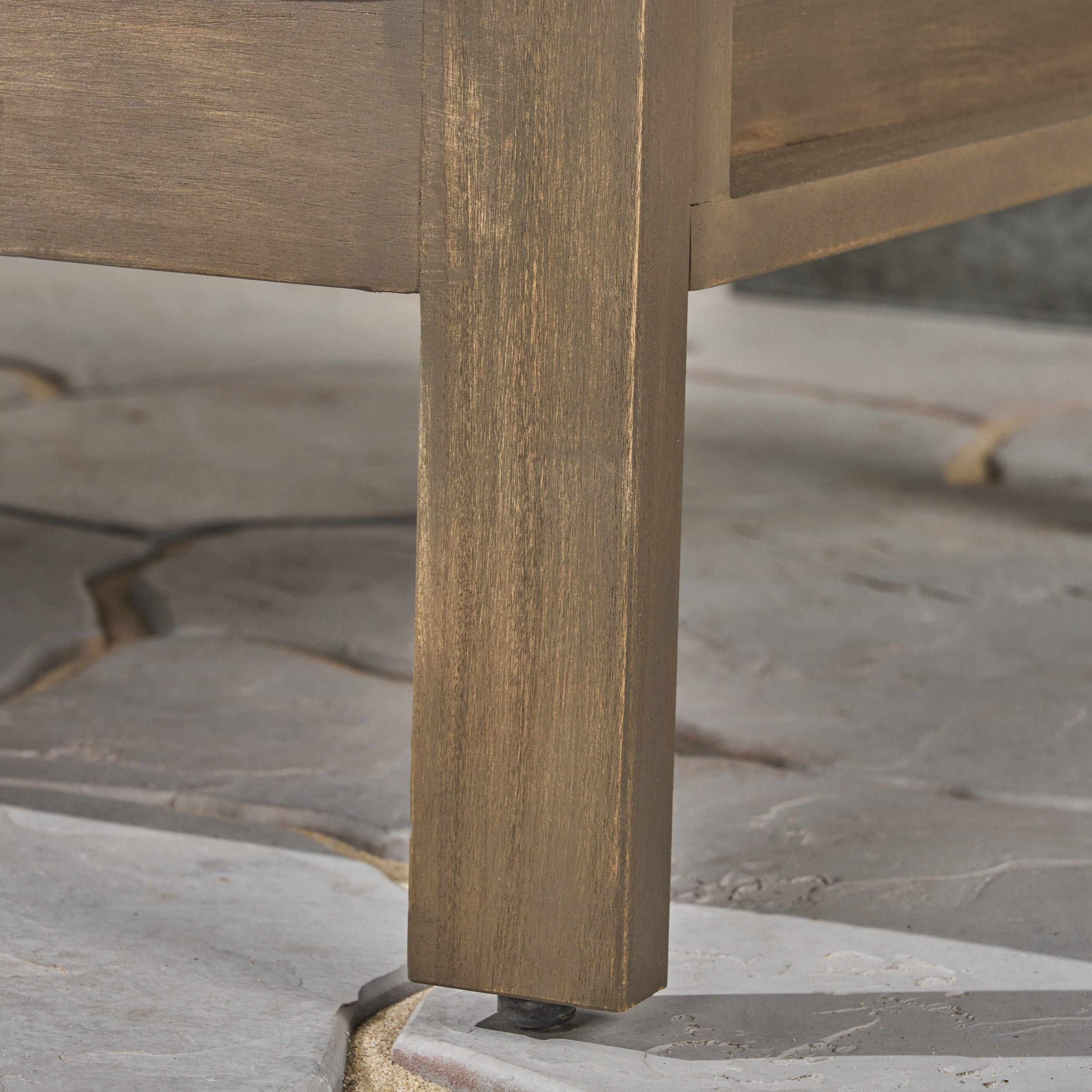 Frankie Outdoor 5 Piece Acacia Wood V-Shaped Sectional Sofa Set and Cushions, Gray, White