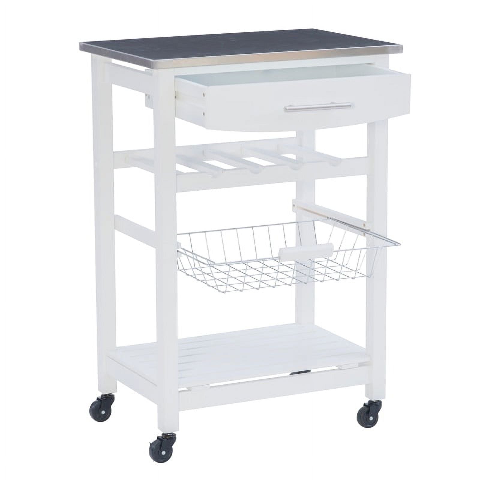Riverbay Furniture Transitional Wood/Stainless Steel Kitchen Cart in White