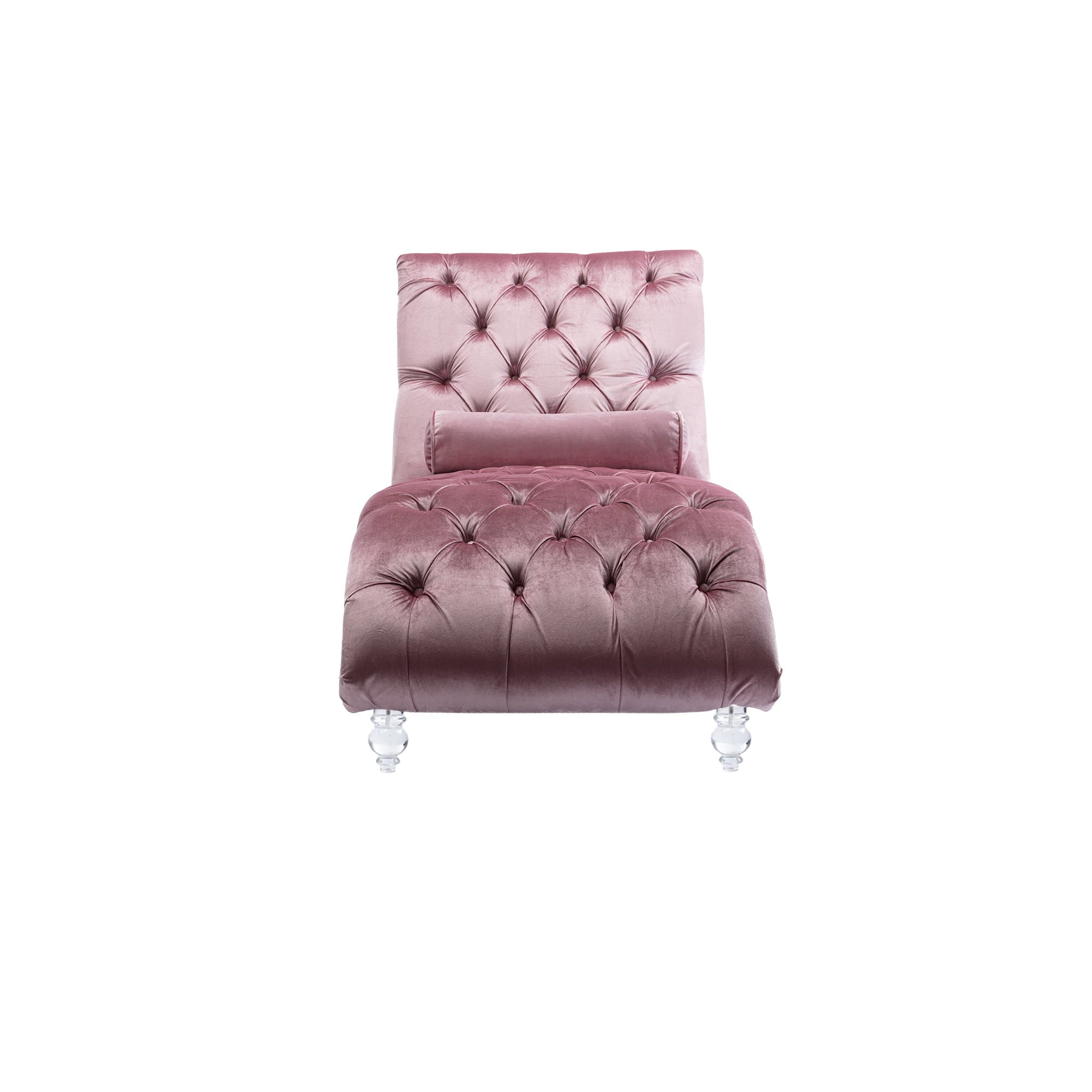 Zechuan Curved Lounge Chaise sofa, Accent Chair Sofa with Acrylic Leg, Pink