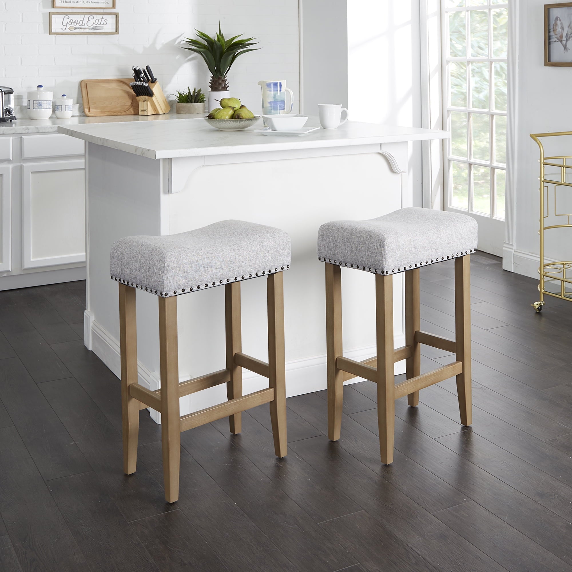 Better Homes & Gardens Light Grey Linen like Upholstered Backless 29 inch Barstool