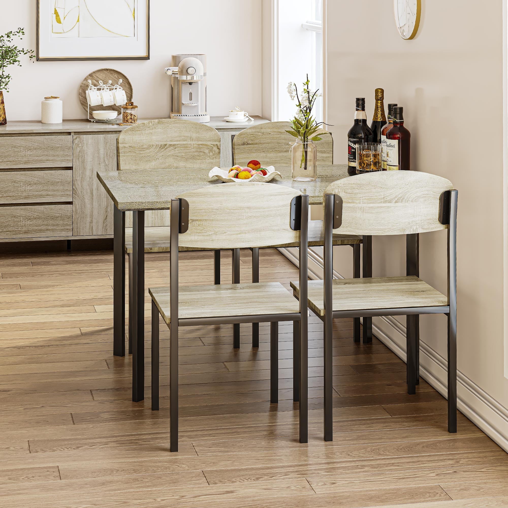 Dextrus 5 Piece Dining Set, Modern Wood Metal 42