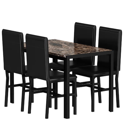 Rectangle Dining Table Set, 5 Pieces Dining Set, Dine Table and 4 Velvet Chairs, Compact Kitchen Table Set for Home, Breakfast Nook, Cafeteria Dining Room, JA4324