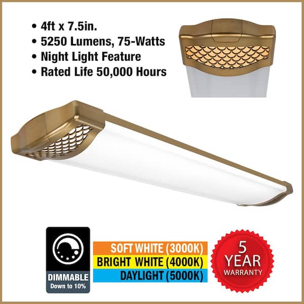 4 ft. 5250 Lumens Integrated LED Matte Gold Honeycomb End Caps Wraparound Light Adjustable CCT and Night Light (24-Pack)