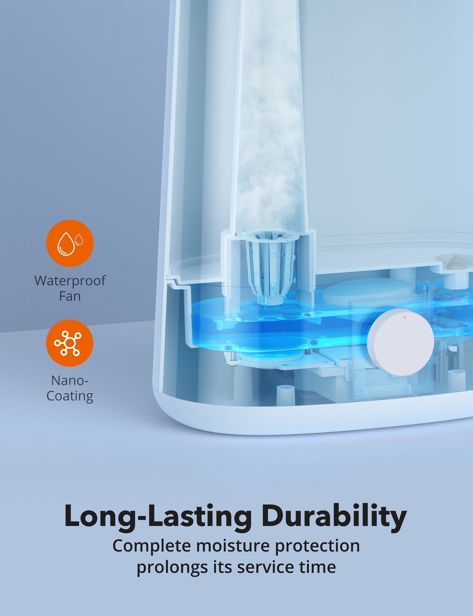 TaoTronics Humidifier, Top Fill 4.5L Ultrasonic Cool Mist Humidifiers with Essential Oil Tray, Nano-Coating, Auto Shut-off for Bedroom, Living Room, Home and Office, 100 sq ft, White