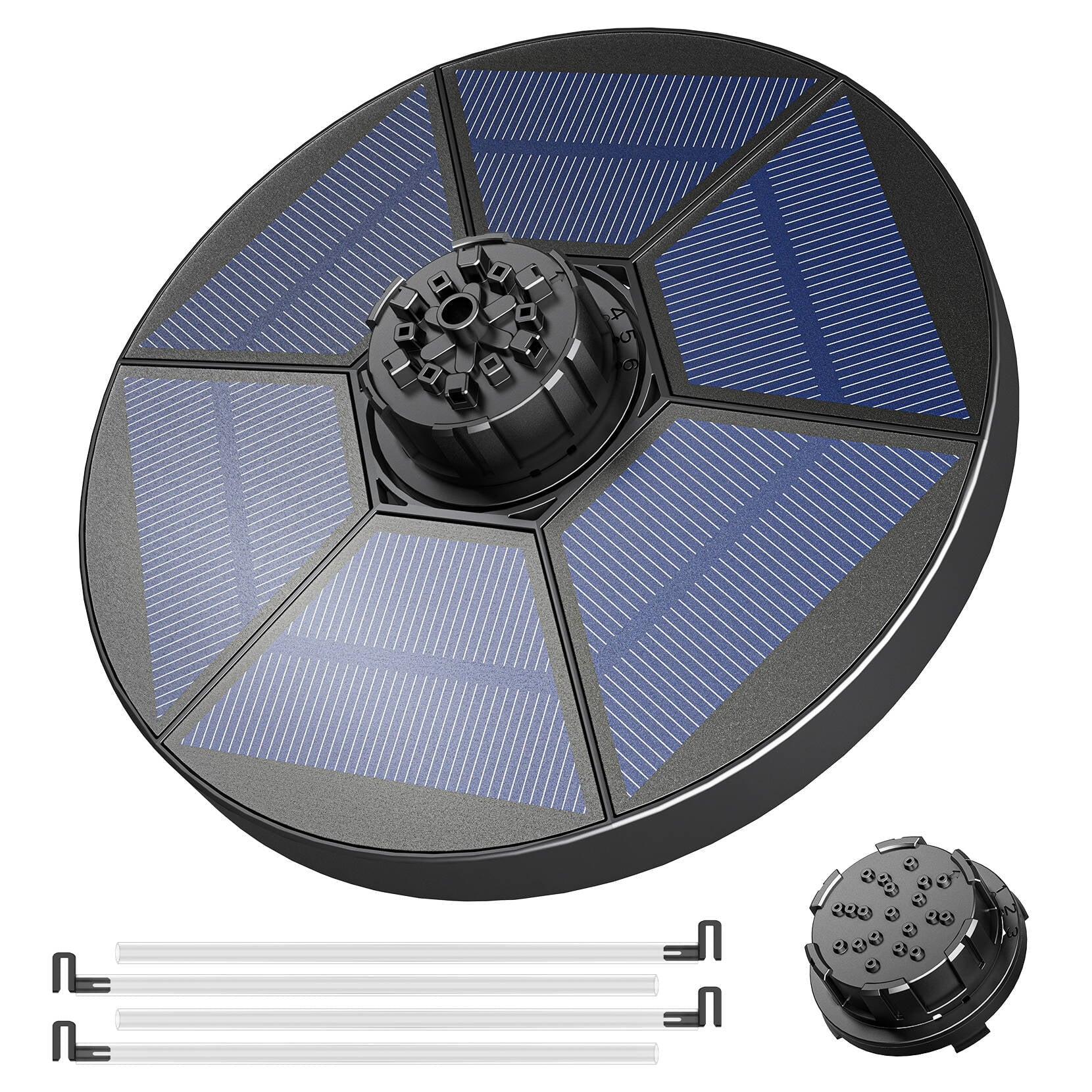 TRODEEM Solar Fountain Pump Upgraded 4-in-1 Nozzle, 2.2W All Cover Solar Panels, 7 Water Styles, with Anti-Collision Bar and Regulating Valve, Bird Bath, Pond, Pool, Fish Tank, Aquarium and Garden