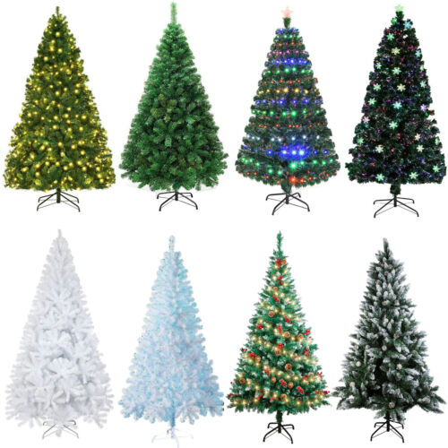 Christmas Tree with LED Lights/Snow Flocked/Pre Lit Fibre Optic Xmas Metal Stand
