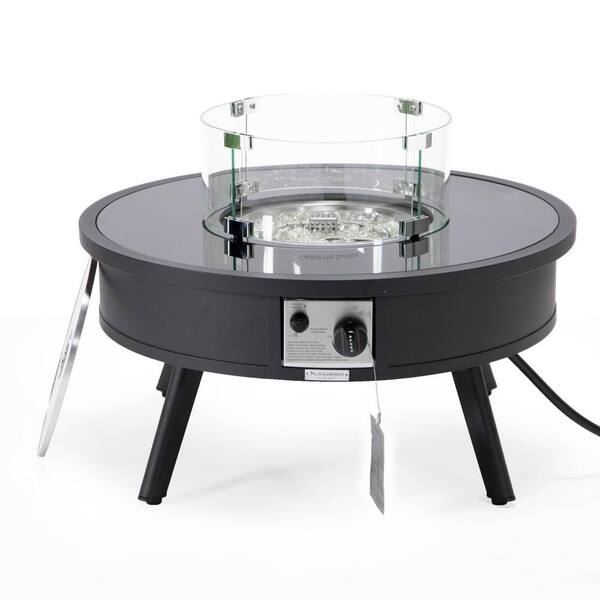 Walbrooke Modern Black Patio Round Fire Pit Table with Aluminum Frame