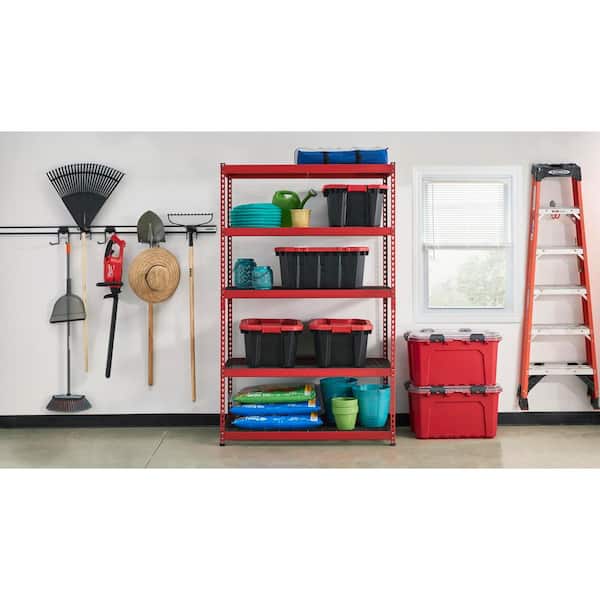 5-Tier Heavy Duty Steel Garage Storage Shelving Unit in Red (48 in. W x 78 in. H x 24 in. D)