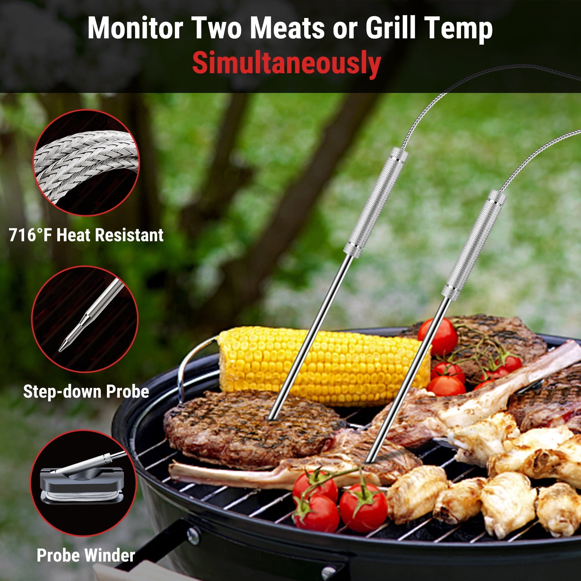 TThermoPro TP920w 500FT Wireless Bluetooth Meat Thermometer with Dual Temperature Probe Smart Digital Cooking BBQ Thermometer for Grilling Oven Food Smoker Thermometer, Rechargeable