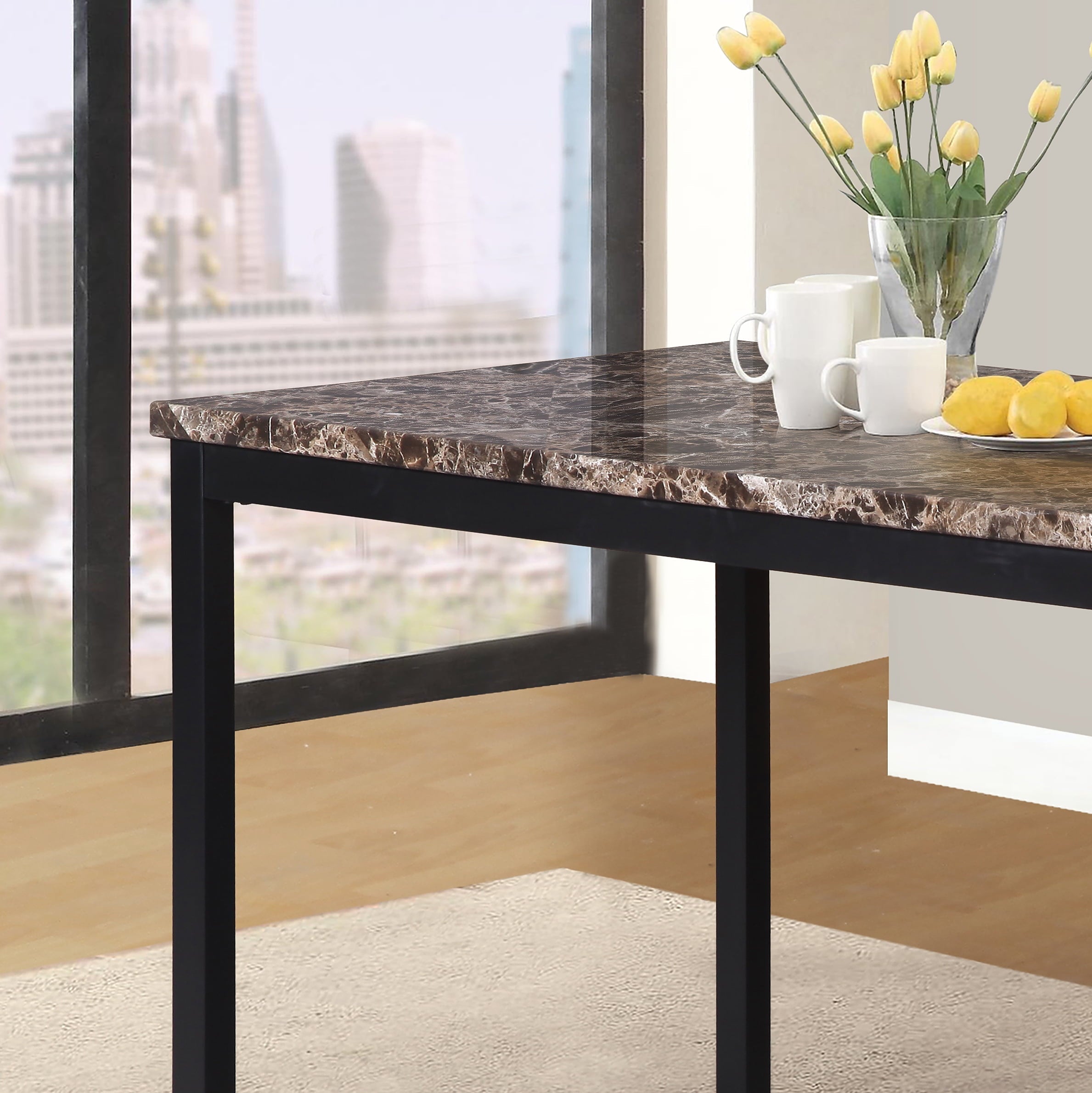 Roundhill Citico Metal Counter Height Dining Table with Laminated Faux Marble Top, Black