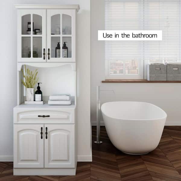 Galiano 73 in. White Kitchen Pantry Storage Cabinet Buffet with Hutch For Microwave with Drawer