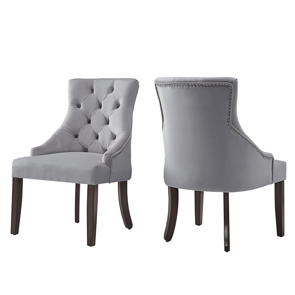 Chelsea Lane Curved Back Velvet Tufted Dining Chair, Set of 2, Gray