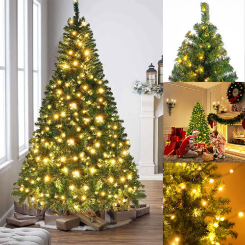 Christmas Tree w/ LED Lights 4ft 5ft 6ft 7ft Bushy Xmas Pine Holiday Artificial