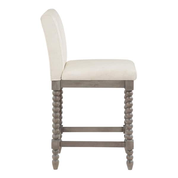 Abbott 39 in. Brushed Grey Wood Frame Spindle Counter Bar Stool with Linen Fabric Seat