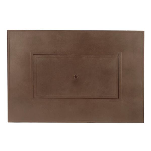 48 in. x 36 in. Brown Rectangular Aluminum Propane Fire Pit Table, Glass Beads, 2 Covers, Lid, 55,000 BTUs