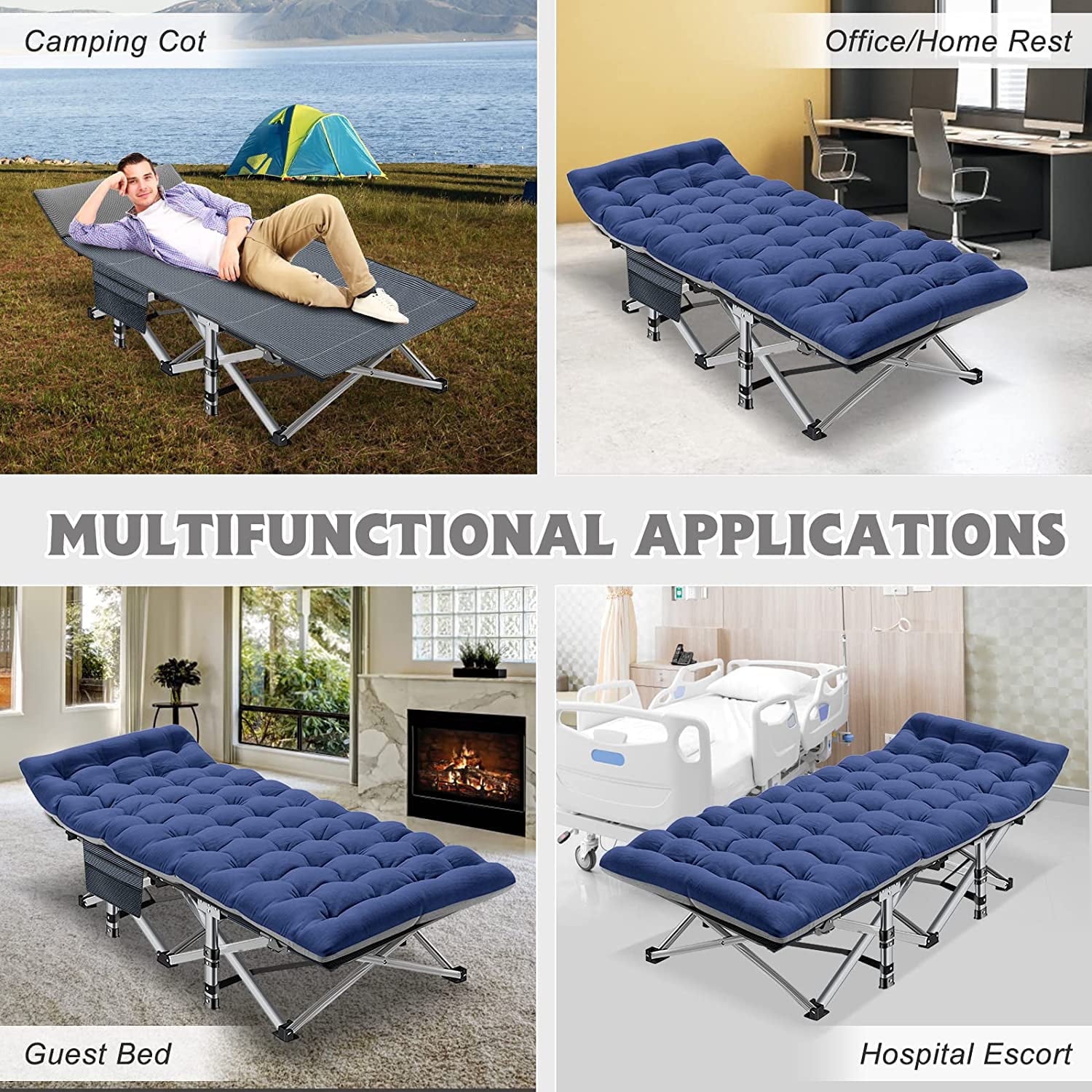Slsy Folding Camping Cots with 3.3 Inch 2 Sided Mattress, 75