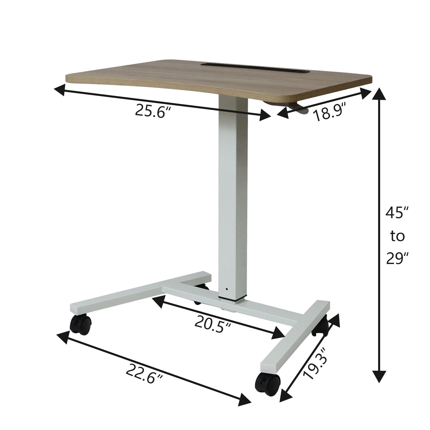 Pneumatic Mobile Desk, Gas-Spring Height Adjustable Sit to Stand Desk, Overbed Laptop Table Computer Cart with Lockable Wheels, Rolling Desk, Portable Work Table for Home, Office