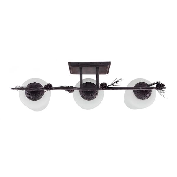 Spruce Lodge 25 in. 3-Light Handmade Pinecone Vanity Light with Frosted Glass Shade