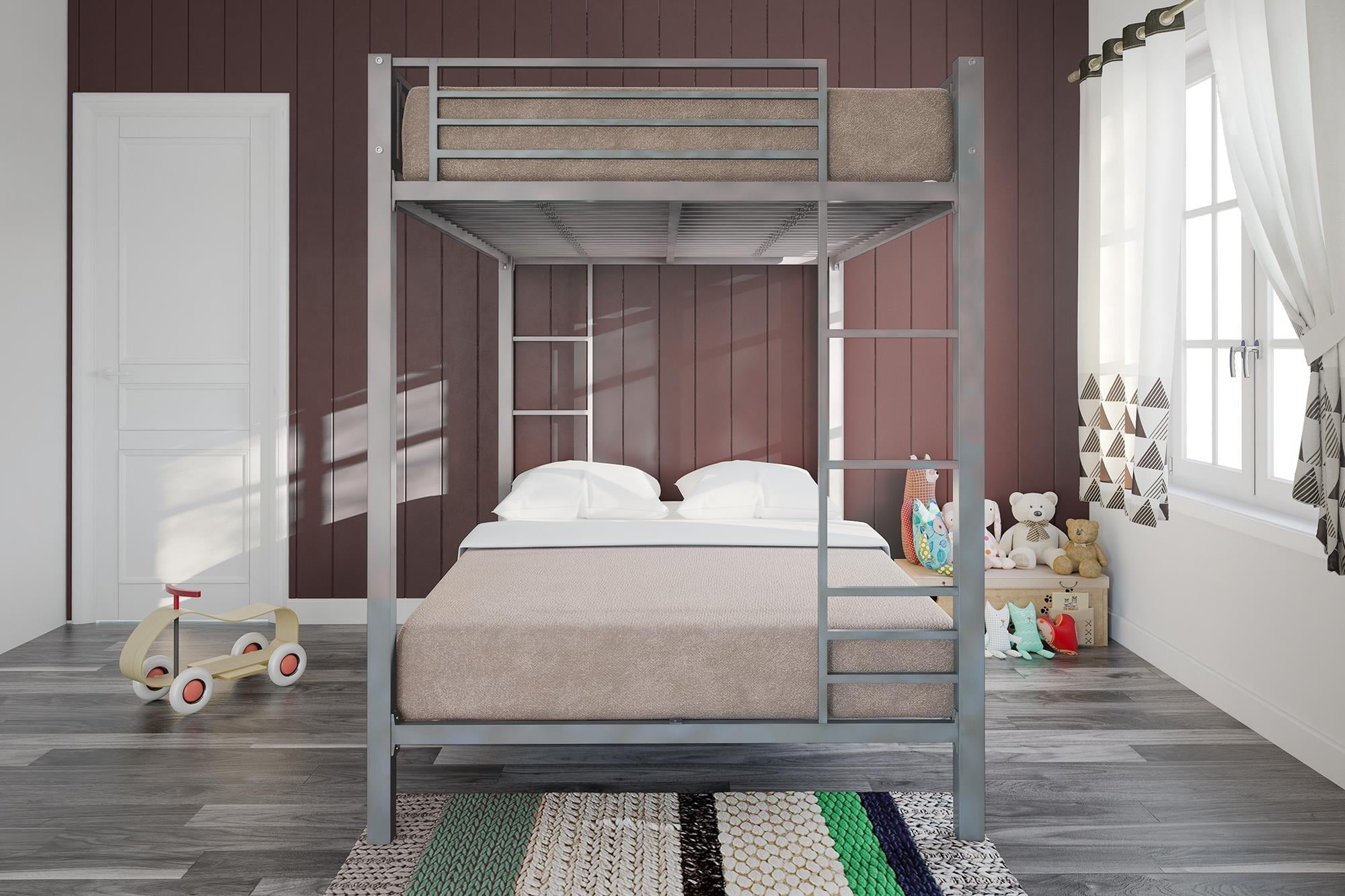 DHP Sidney Full over Full Metal Bunk Bed, Silver