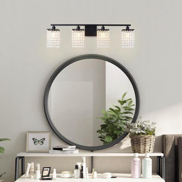 33 in. Modern 4-Light Crystal Vanity Light Bathroom Lighting Fixture Wall Light Over Mirror