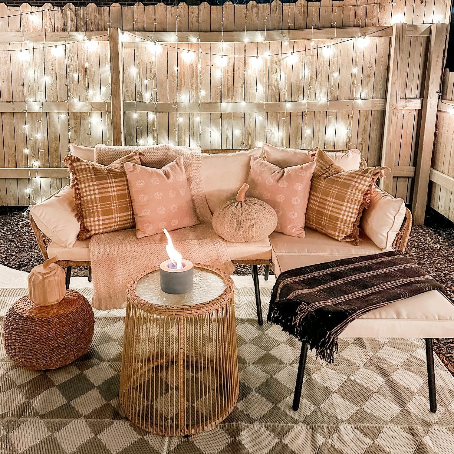 Dextrus L-Shaped Patio Sofa, All-Weather Wicker Patio Conversation Set with Tempered Glass Table & Cushions