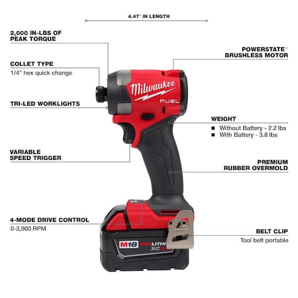 M18 FUEL 18-Volt Li-Ion Brushless Cordless Hammer Drill and Impact Driver Combo Kit (2-Tool) with 4 Batteries & Grinder
