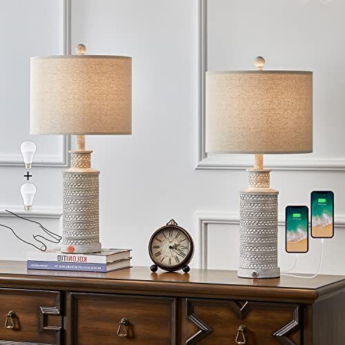 BOBOMOMO 3-Way Dimmable Touch Control Table Lamp Set of 2 with Dual USB Charging