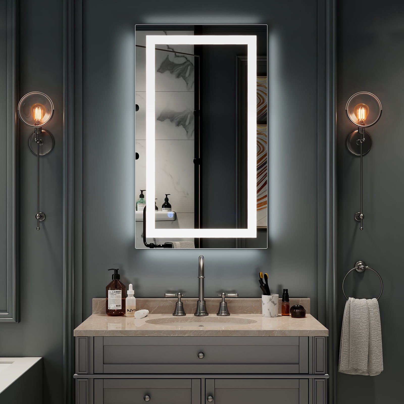 Ktaxon Anti-fog Wall Mounted Lighted Vanity Mirror LED Bathroom Mirror Anti Fog and IP67 Waterproof, Rectangle 40