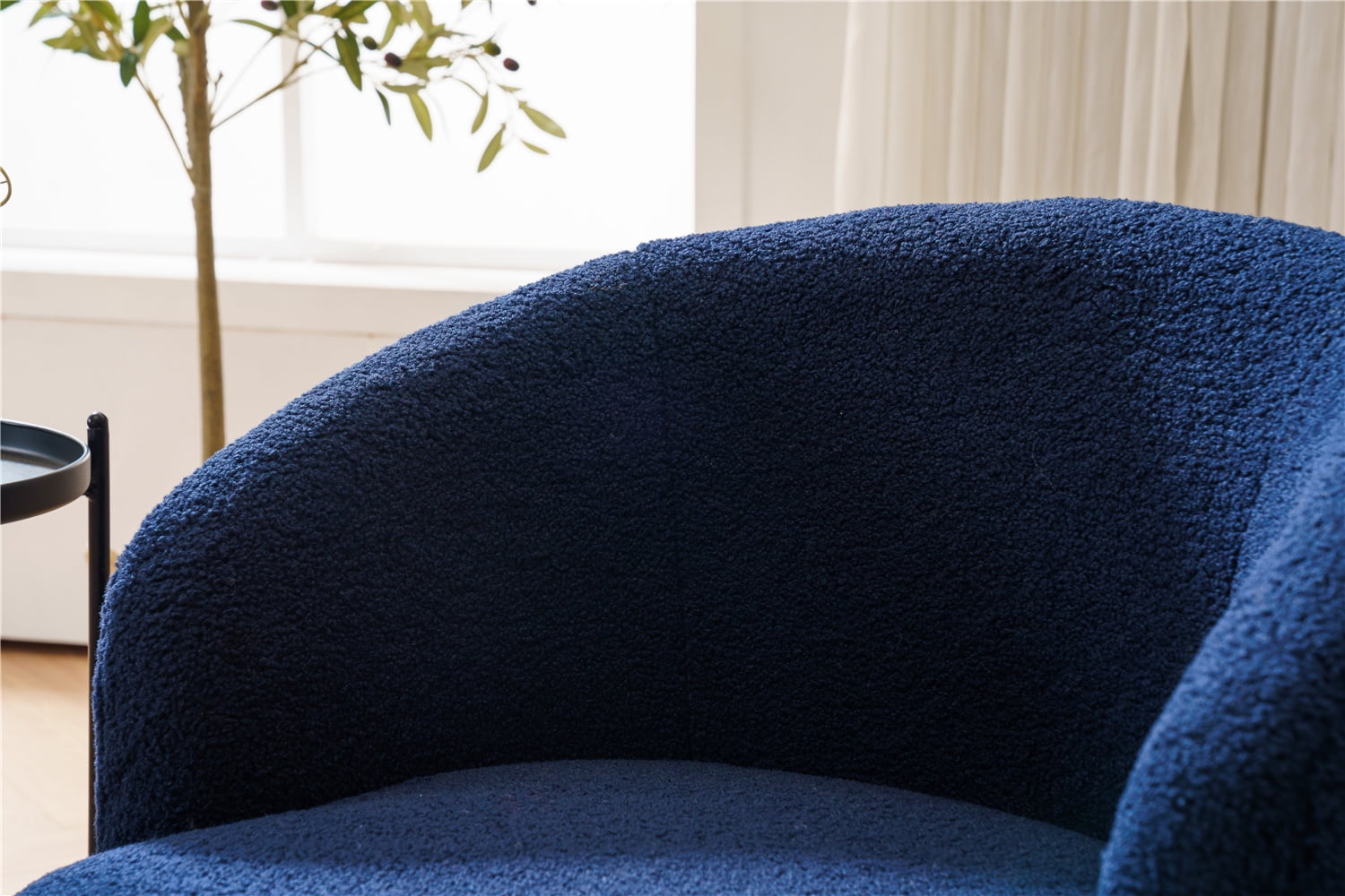 Swivel Barrel Chair, Modern Teddy Fabric Swivel Accent Barrel Chair Armchair, Upholstered Cozy Club Chairs Sofa Arm Chair for Nursery, Bedroom, Office, Hotel, Dark Blue