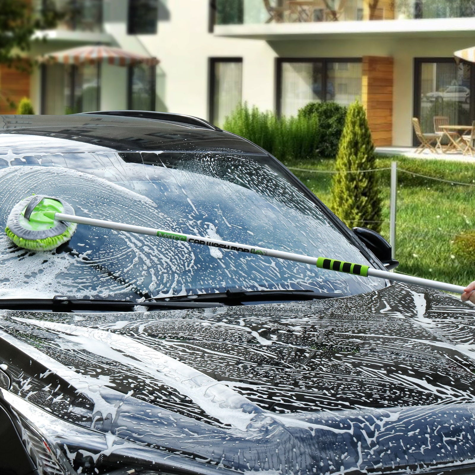 MATCC 62'' Car Wash Brush with Long Handle Car Wash Mop Mitt Sponge Chenille Microfiber Car Cleaning Tools Supplies Scratch Free Car Brush Kit Duster with Extension Pole for Washing RV Truck and Bus