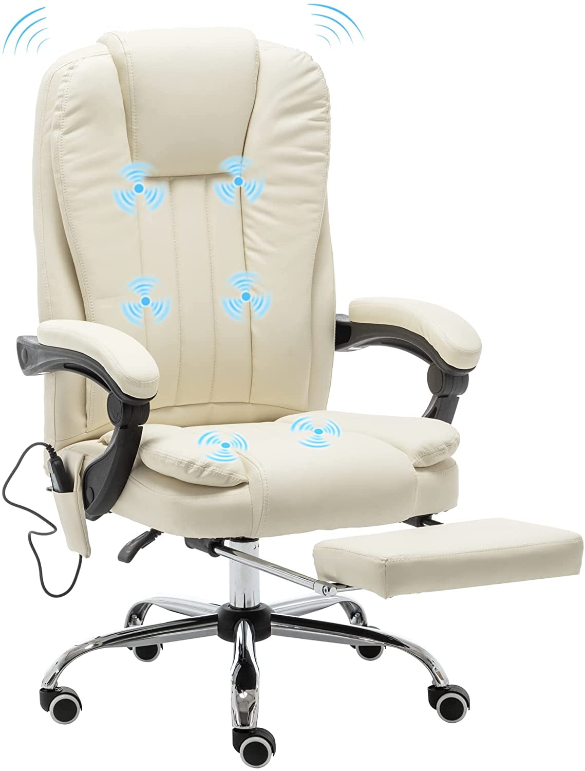 Mellcom Massage Office Chair, Pu Leather Executive Computer Gaming Chair, Beige
