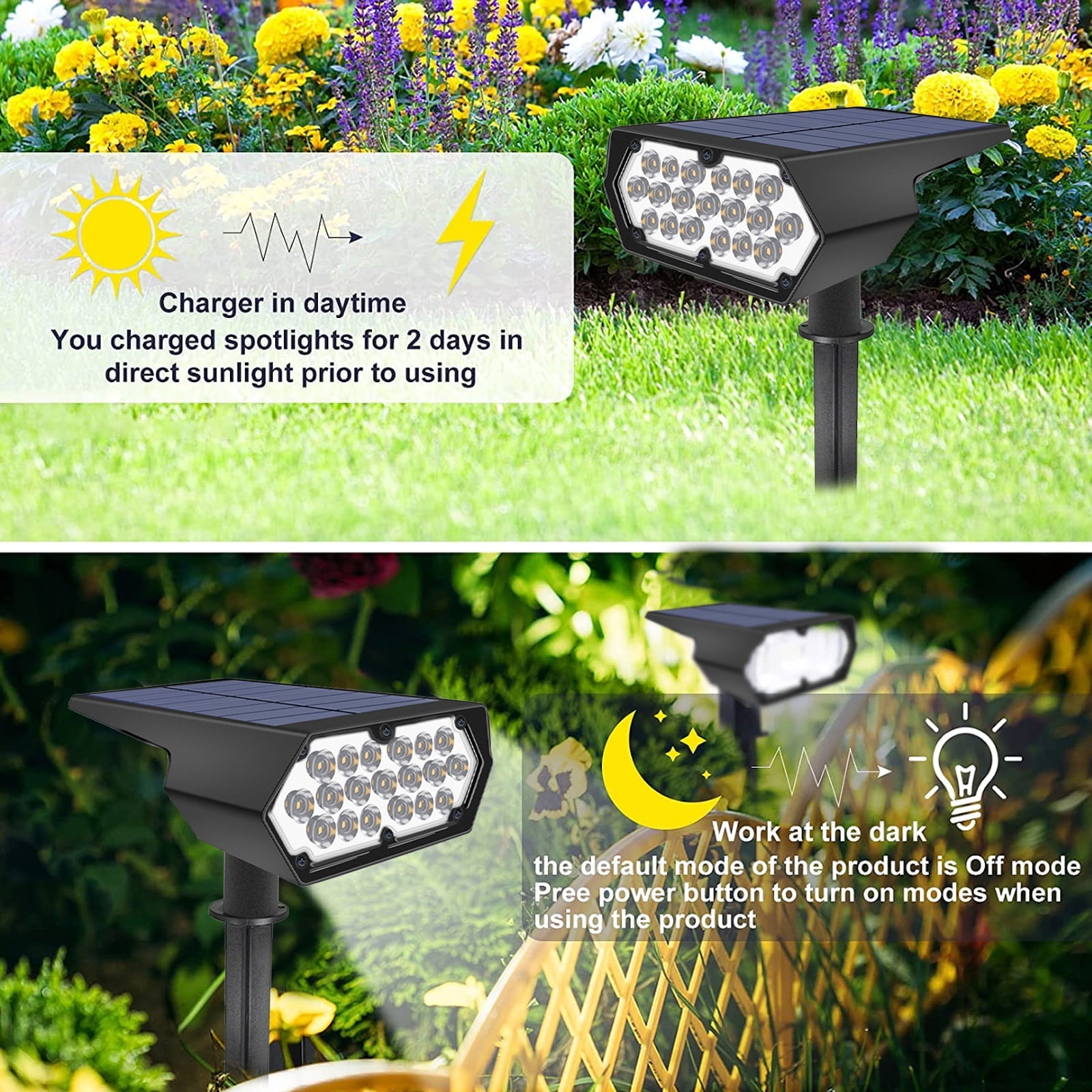 Solar Spot Light Outdoor , 19 Highlight LED Solar Landscape Spotlight, IP65 Waterproof Solar Spot Lights Outdoor for Garden Yard Driveway Walkway and Christmas Decoration (2 Pcak)