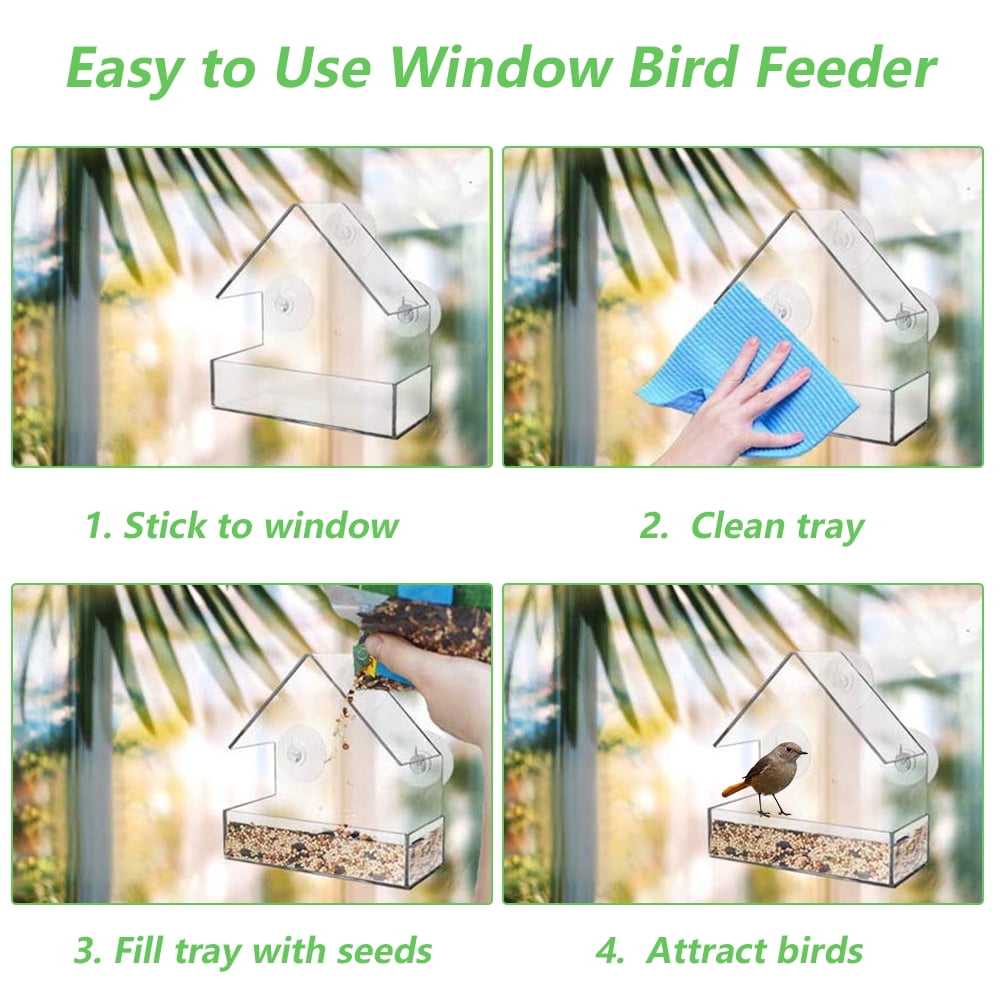Willstar Bird Feeder Wild Bird Seed Feeder Removable Window Suction Cups Hanging Clear Viewing Feed Tray